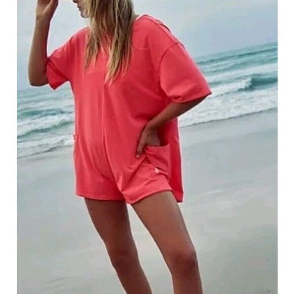 Free People Movement Hot Shot Tee Romper In Electric Sunset Size Large NWT - Picture 2 of 2